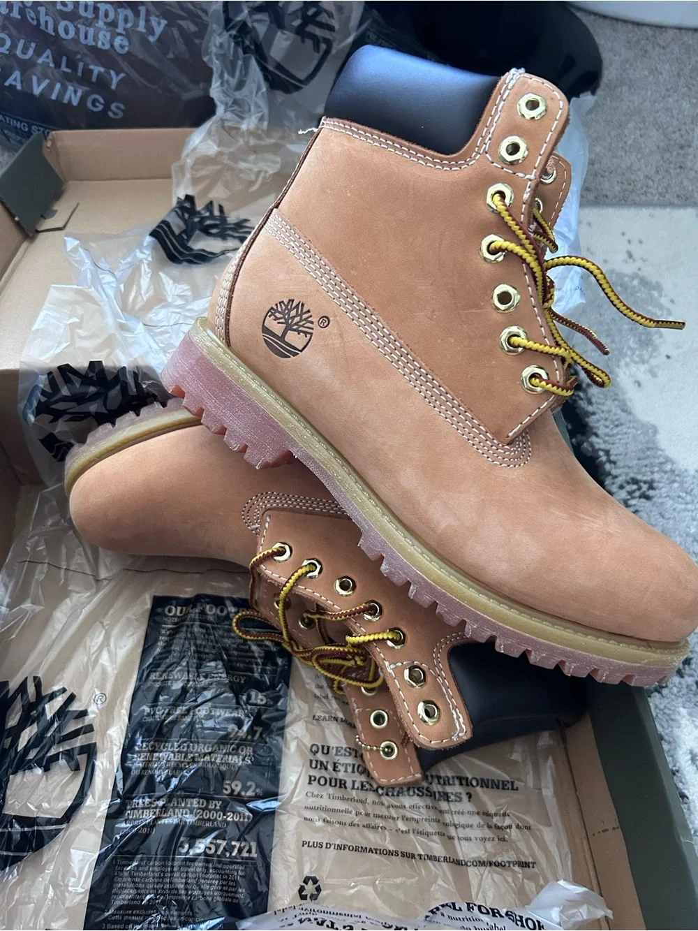 Timberland Wheat/Tan 6-Inch Premium Work Boots with Black Collar